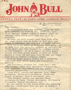 Image of John Bull pamphlet provided with J-B Ensign Box Camera