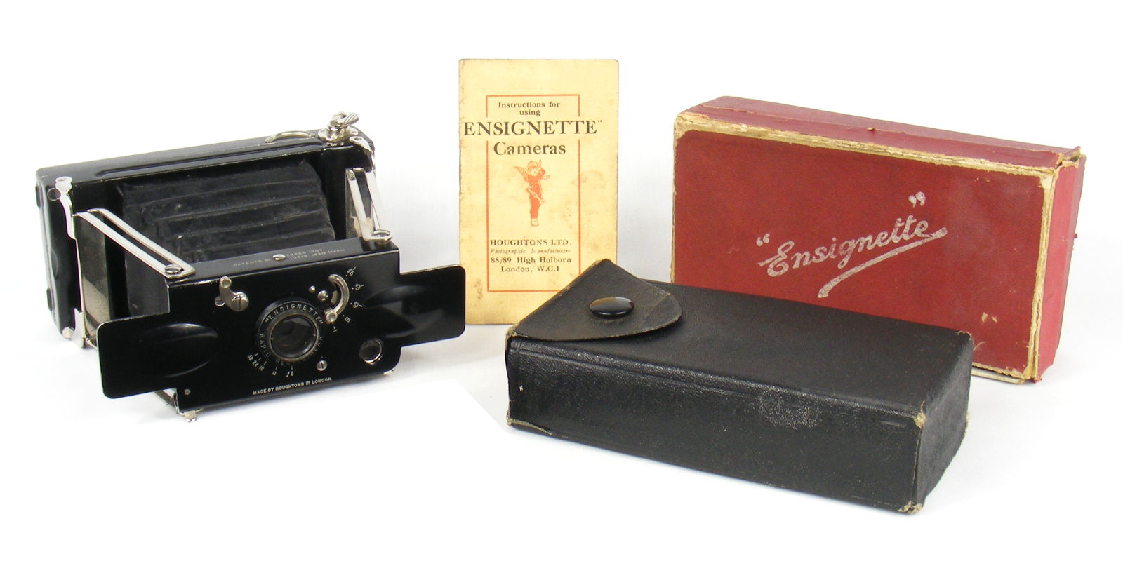 Image of Houghtons Ensignette No 2 RR Camera with box, case and instructions